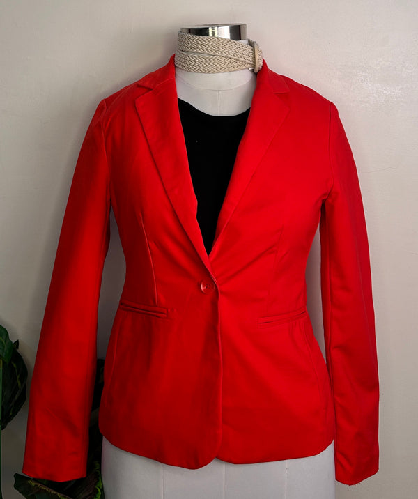 Statement Buttoned Solid Red Blazer