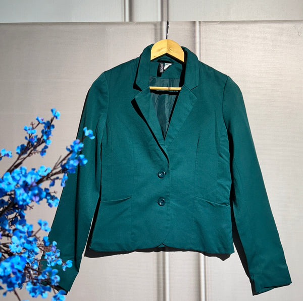 H&M Buttoned Double Pocket Green Blazer