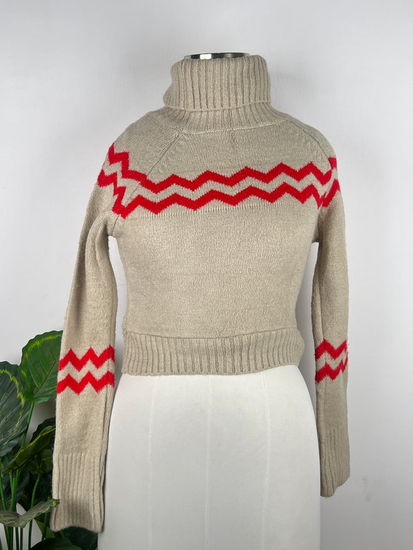 Trendy Turtle-Neck Beige Sweater