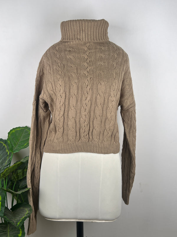 Retro Turtle-Neck Beige Sweater