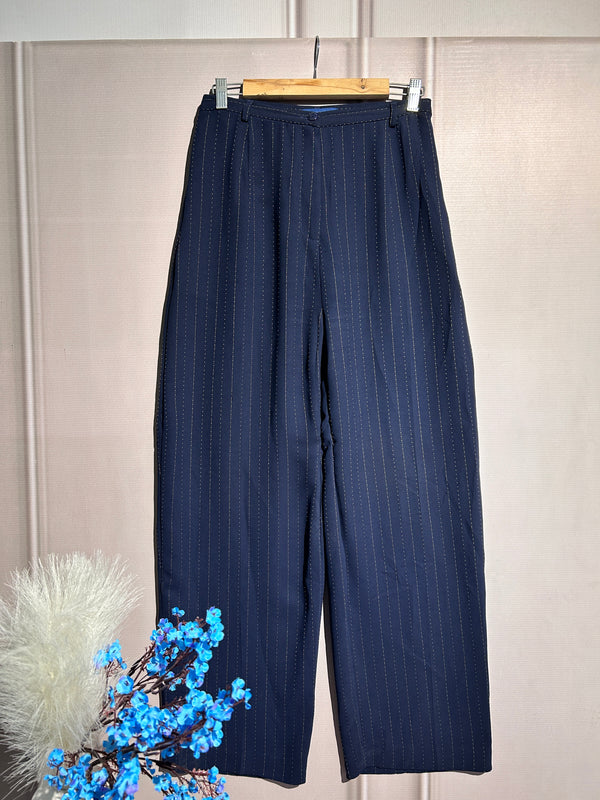 Blue High-Waist Straight-Fit Pants