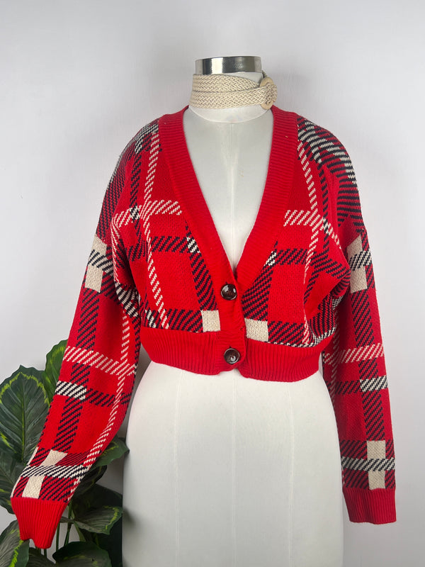 Trendy V-Neck Red Cardigan