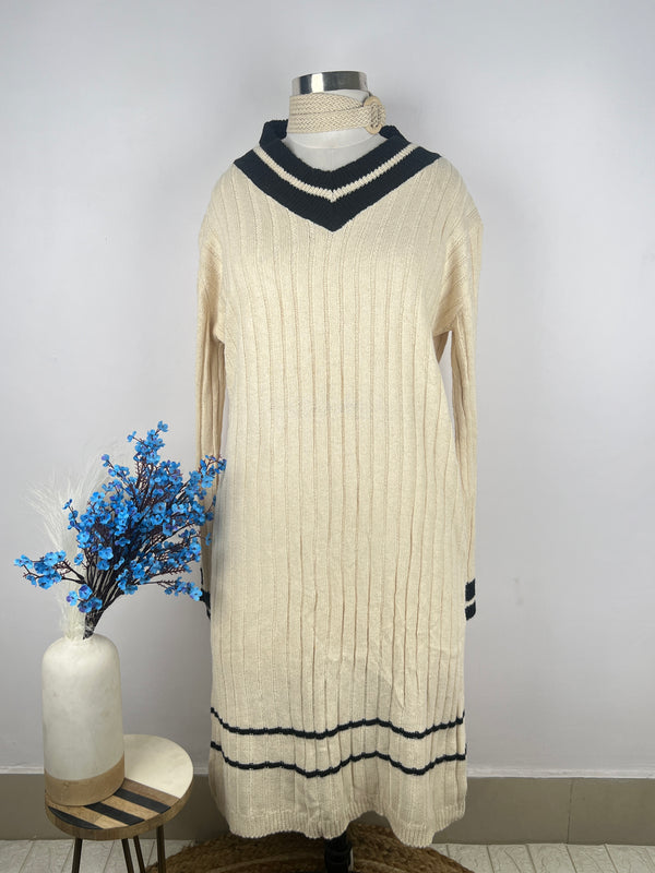 Retro White Oversize Woollen Dress