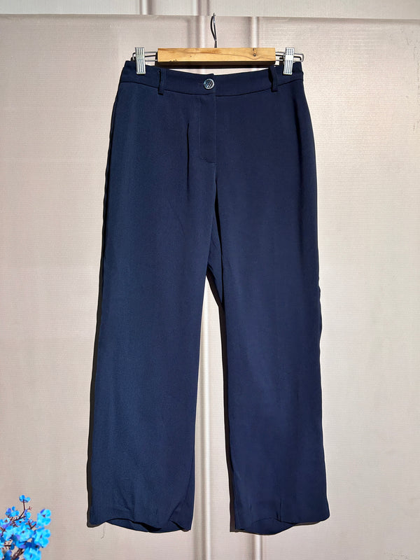 Blue Mid-Waist Straight-Fit Pants