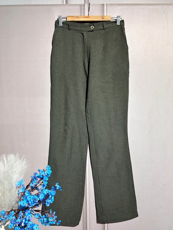 Green High-Waist Straight-Fit Pants