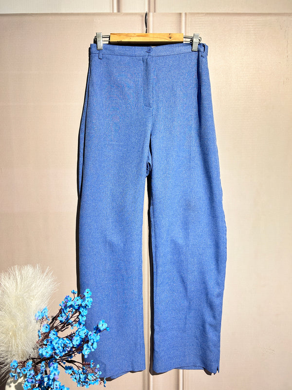 Blue High-Waist Straight-Fit Pants