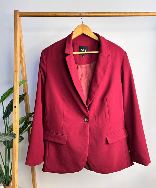 Vintage Buttoned Solid Maroon Blazer