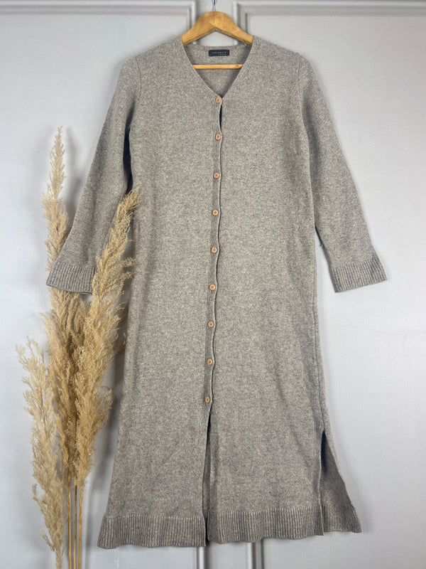 Simplicity Gray Buttoned Straight-Fit Woollen Dress