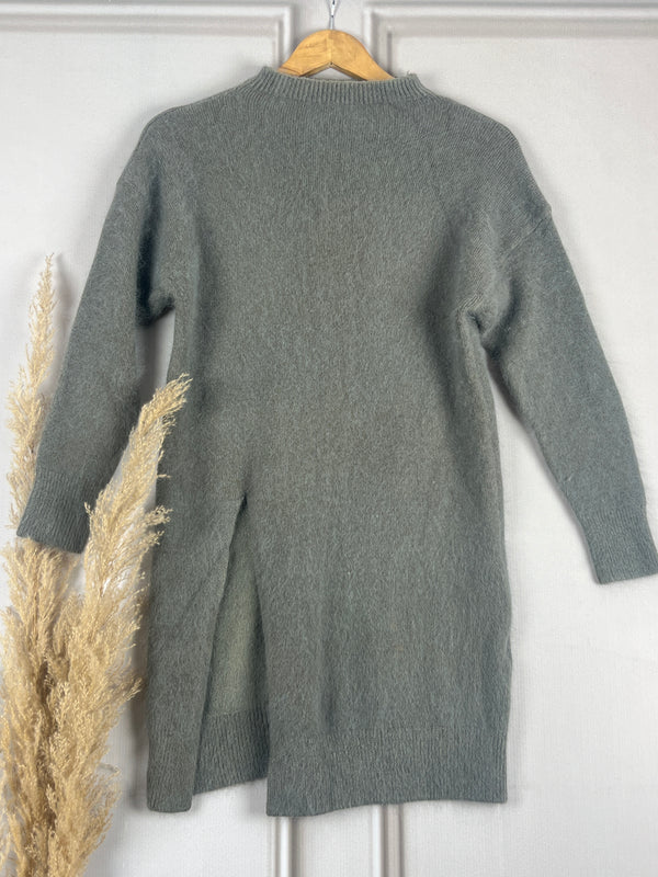 Retro Gray Straight-Fit Woollen Dress