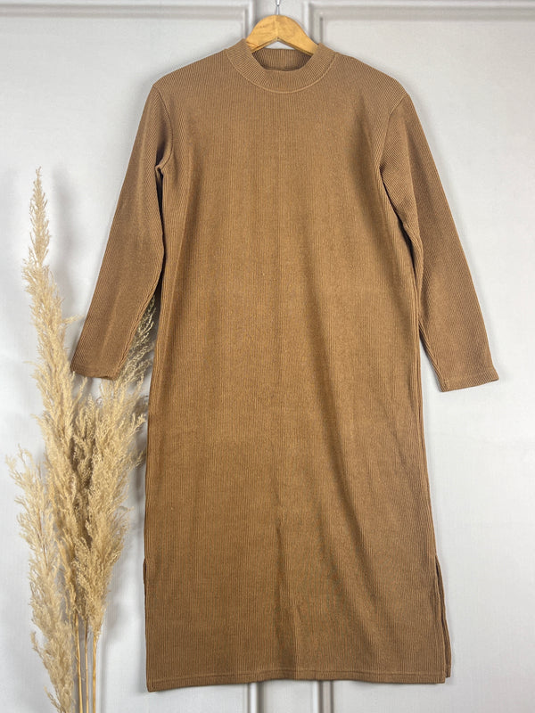 Simplicity Beige Straight-Fit Woollen Dress