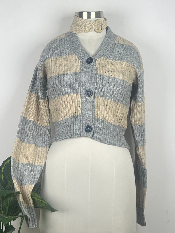 Retro Buttoned Multicolor Cardigan