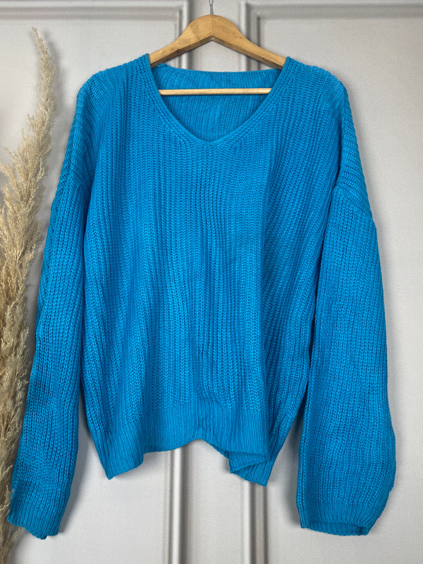 Retro V-Neck Blue Cardigan