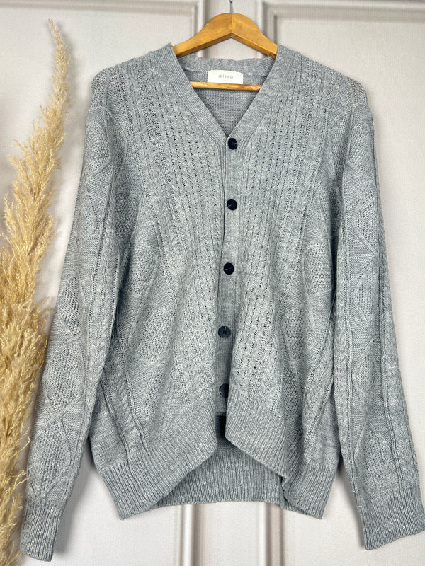 Retro V-Neck Gray Cardigan