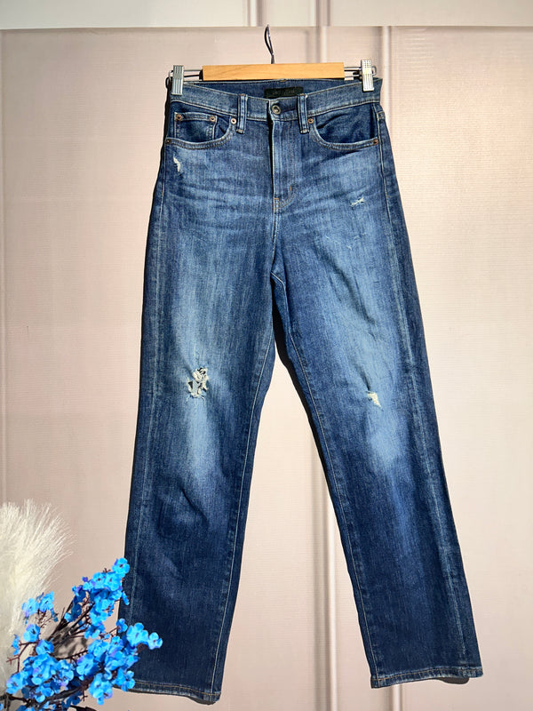 Mid-Waist Ribbed Shaded-Blue Jeans