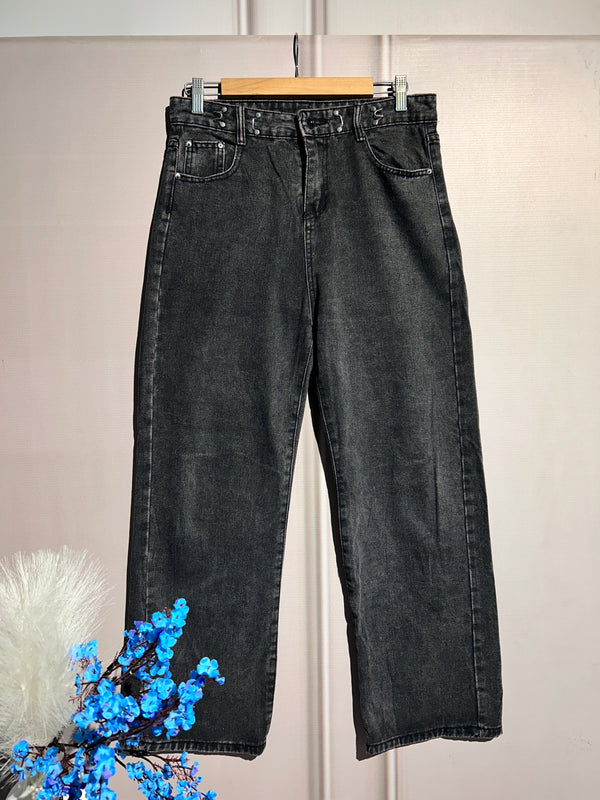 High-Waist Black Straight-Fit Jeans