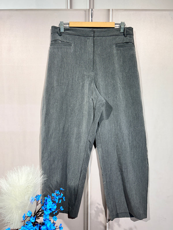 Gray Low-Waist Wide-Leg Pants