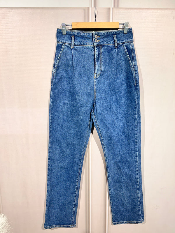 High-Waist Blue Straight-Fit Jeans