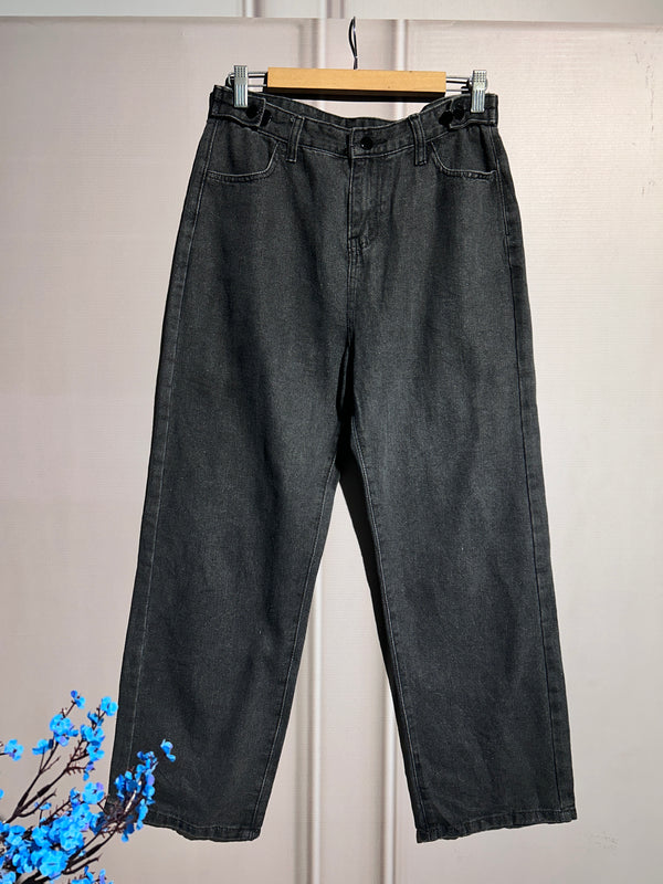 High-Waist Charcoal Straight-Fit Jeans