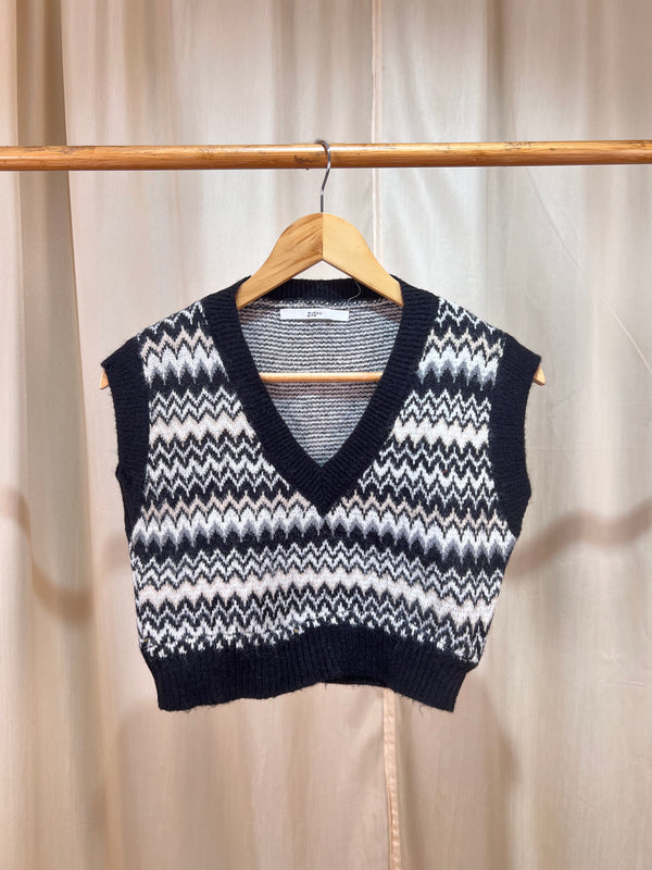 Vintage Patterned V-Neck Sweater-Vest