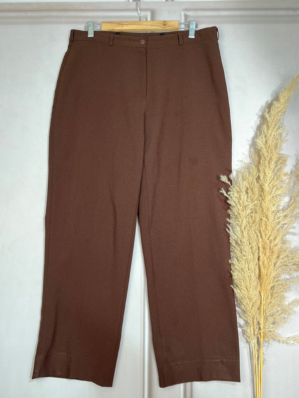 Brown High-Waist Straight-Fit Pants