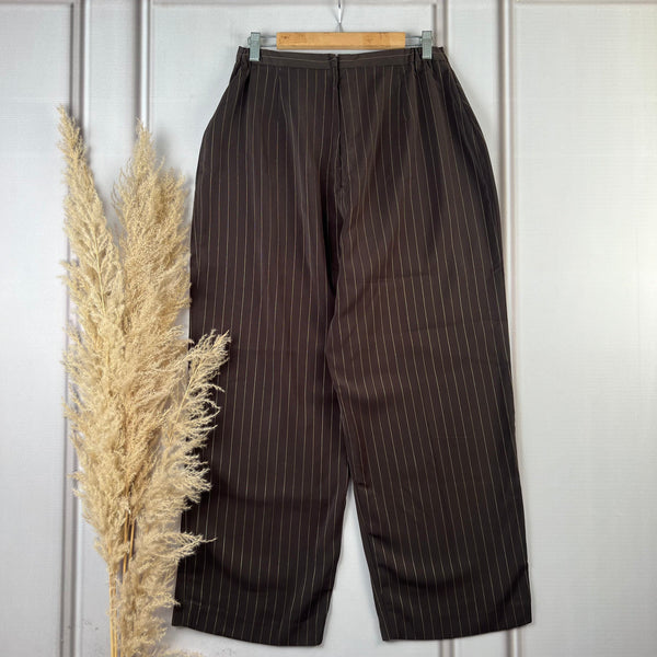 High-Waist Olive Striped Straight-Fit Pants