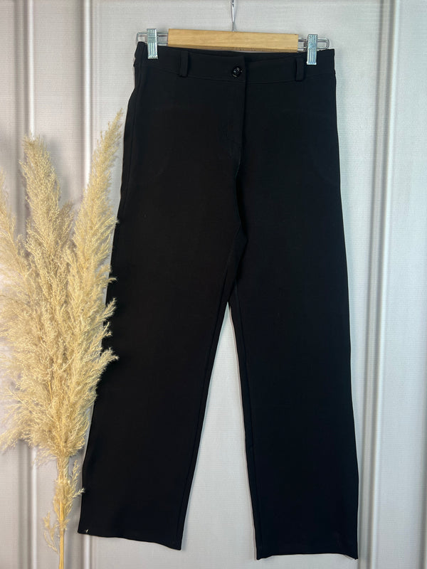 High Waist Black Straight Fit Pants